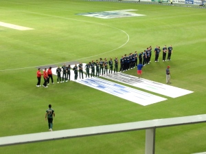 Both teams assembled for each national anthem